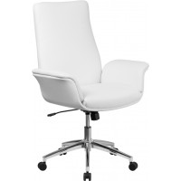 Flash Furniture BT-88-MID-WH-GG Mid-Back Leather Executive Swivel Chair with Flared Arms in White